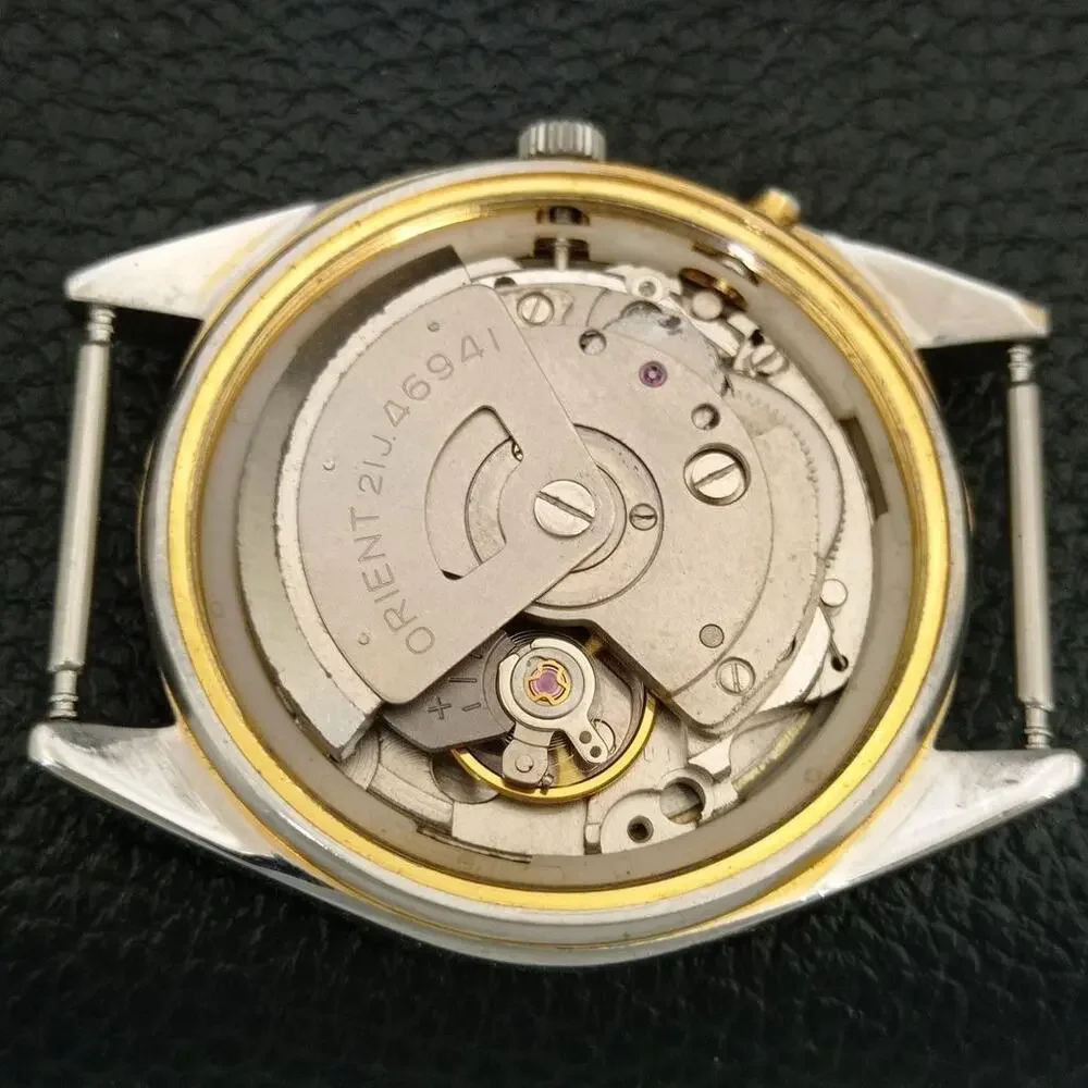 Vintage 1971 Orient Automatic Mens Silver Watch W/daydate & Gold accents